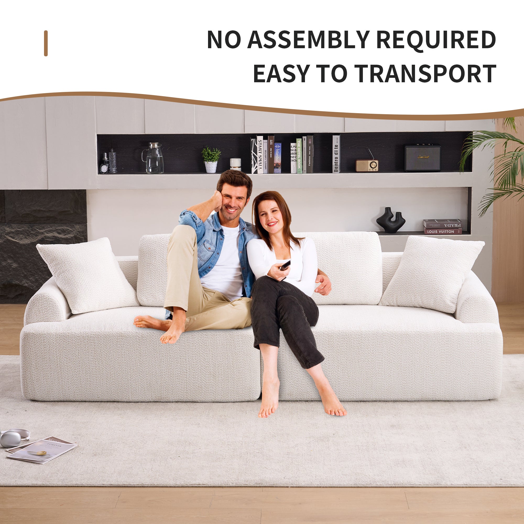 LY-024 BEIGE COMPRESSION SOFA: 4-seater combined sofa, Crochet Yarn Fabric, full sponge compression sofa,combined sofa with 4 pillows for home living/ Home Furniture/ Apartment