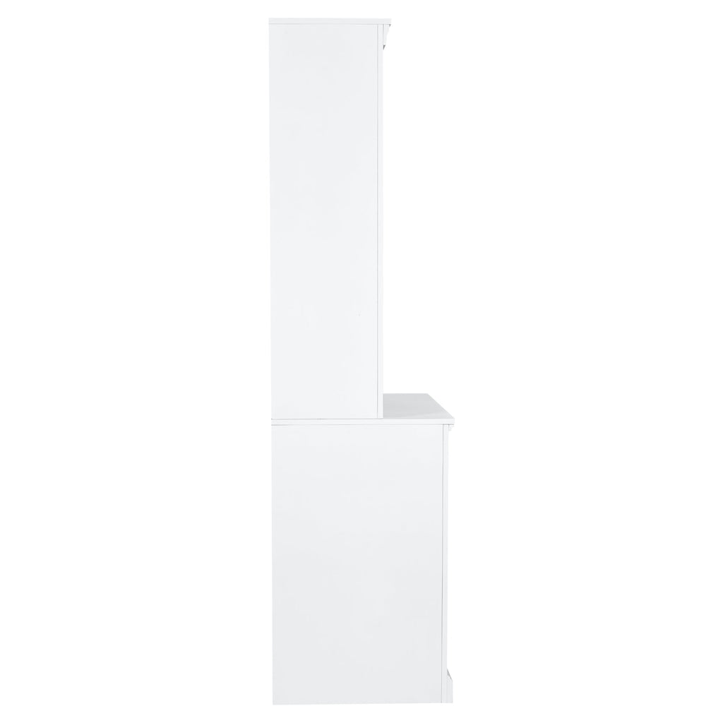 83.4"Tall Bookshelf Suite, Modern Bookcase Suite with LED Lighting,Doors and Drawers,2-Piece Set Storage Bookcase with Open Shelves for Living Room,Home Office,White