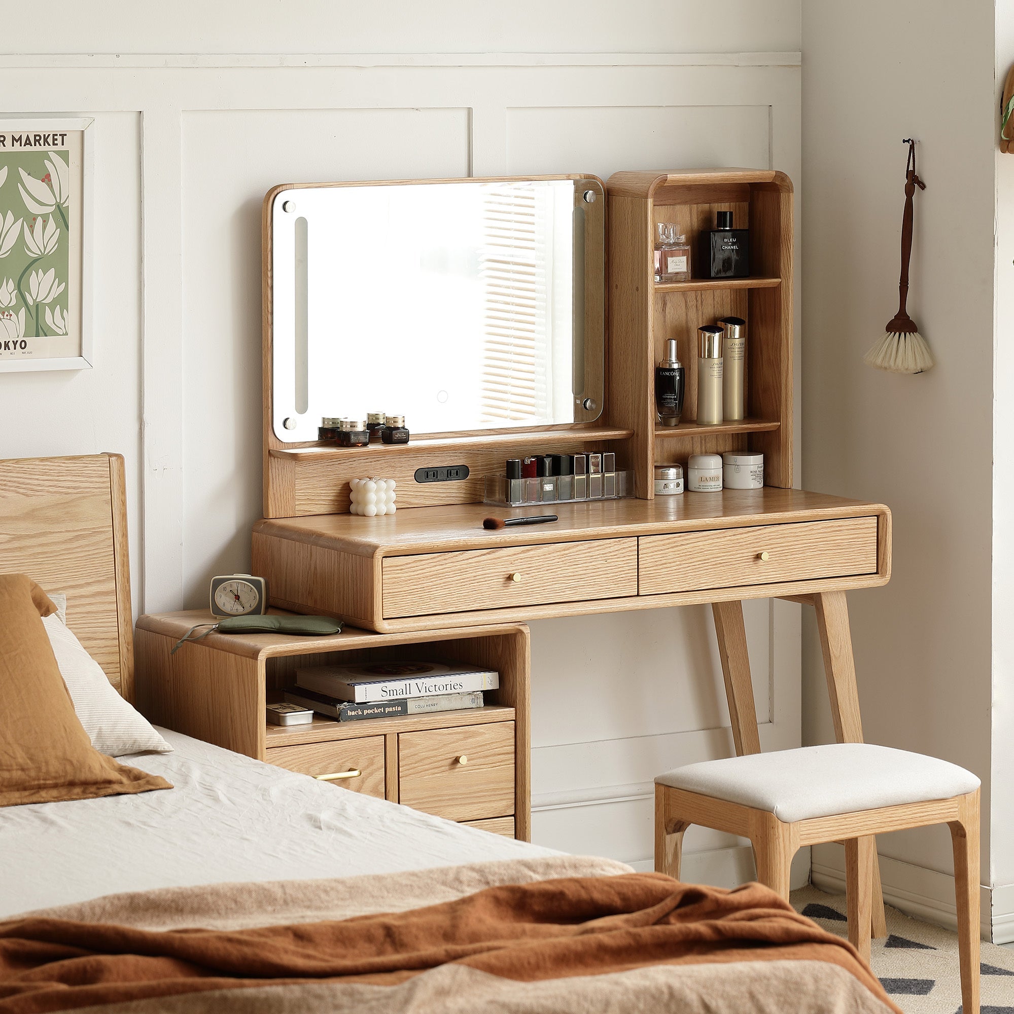Dresser Table dresser 100% solid oak table table desk top table dresser compact dresser accessories storage width 90cm storage drawer natural wood natural