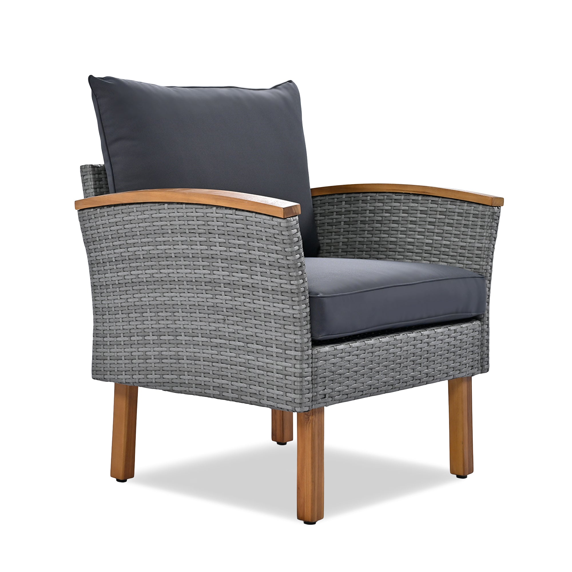 GO 9-Piece Patio Rattan Furniture Set, Outdoor Conversation Set With Acacia Wood Legs and Tabletop, PE Rattan Sectional Sofa Set with Coffee Table, Washable Cushion, Gray