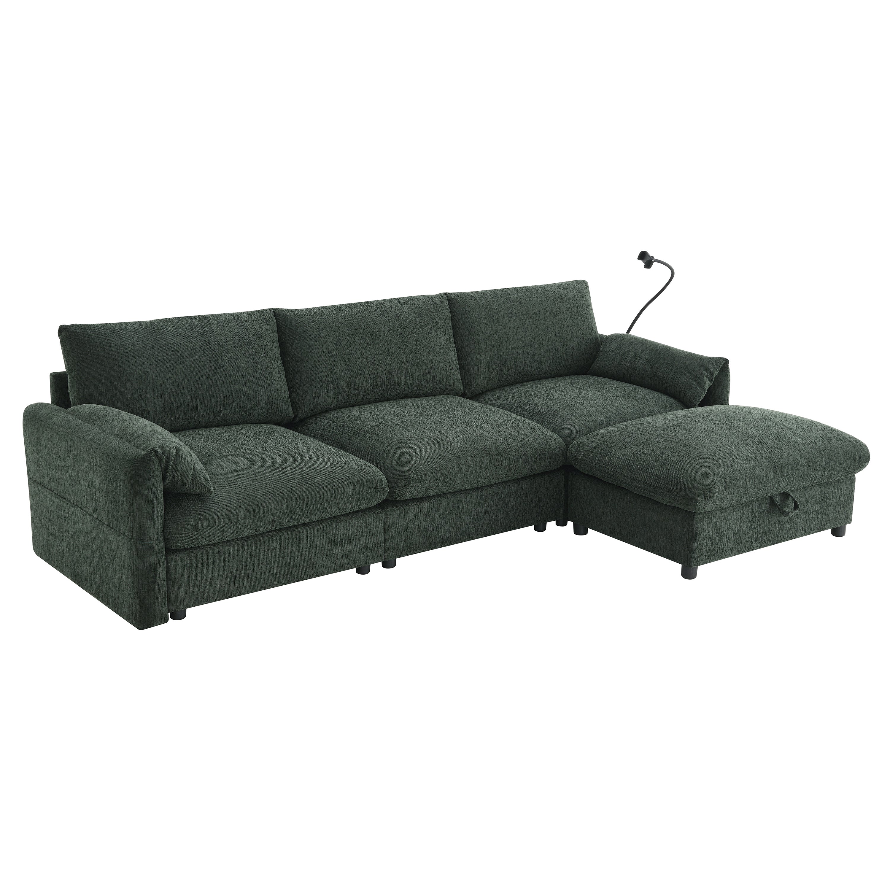 96.5'' Chenille Sectional Sofa with Storage Ottoman and Pockets,Adjustable Phone Holder,Wide Seat,4 Seat L Shaped Couch Set,Comfy Sofa with USB Charger for Living Room,Apartment,3 Colors