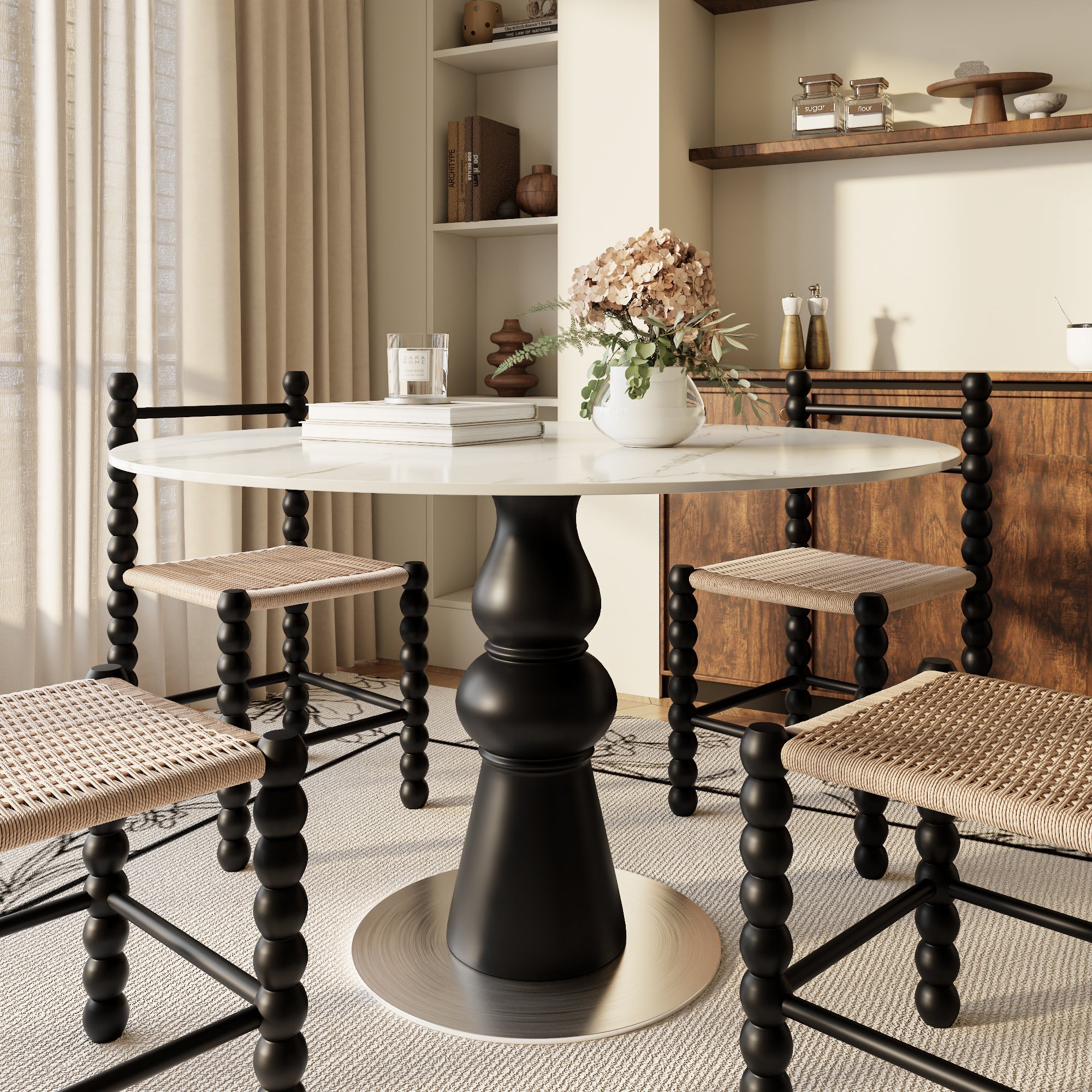 43' Modern Round Dining Table - White Grey, Small Kitchen Table For 2-4 Person