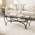Tempered Glass Surface 3-Piece Coffee Table Set Decor Rectangle Coffee Table with 2 Square End Side Table Unique Design Coffee Table with Sturdy Construction for Living Room (Rustic Black)