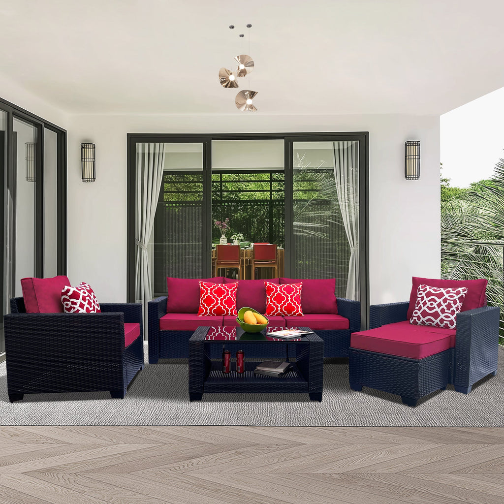 Outdoor Garden Patio Furniture 7-Piece PE Rattan Wicker Cushioned Sofa Sets  and Coffee Table, patio furniture set;outdoor couch;outdoor couch patio furniture;outdoor sofa;patio couch