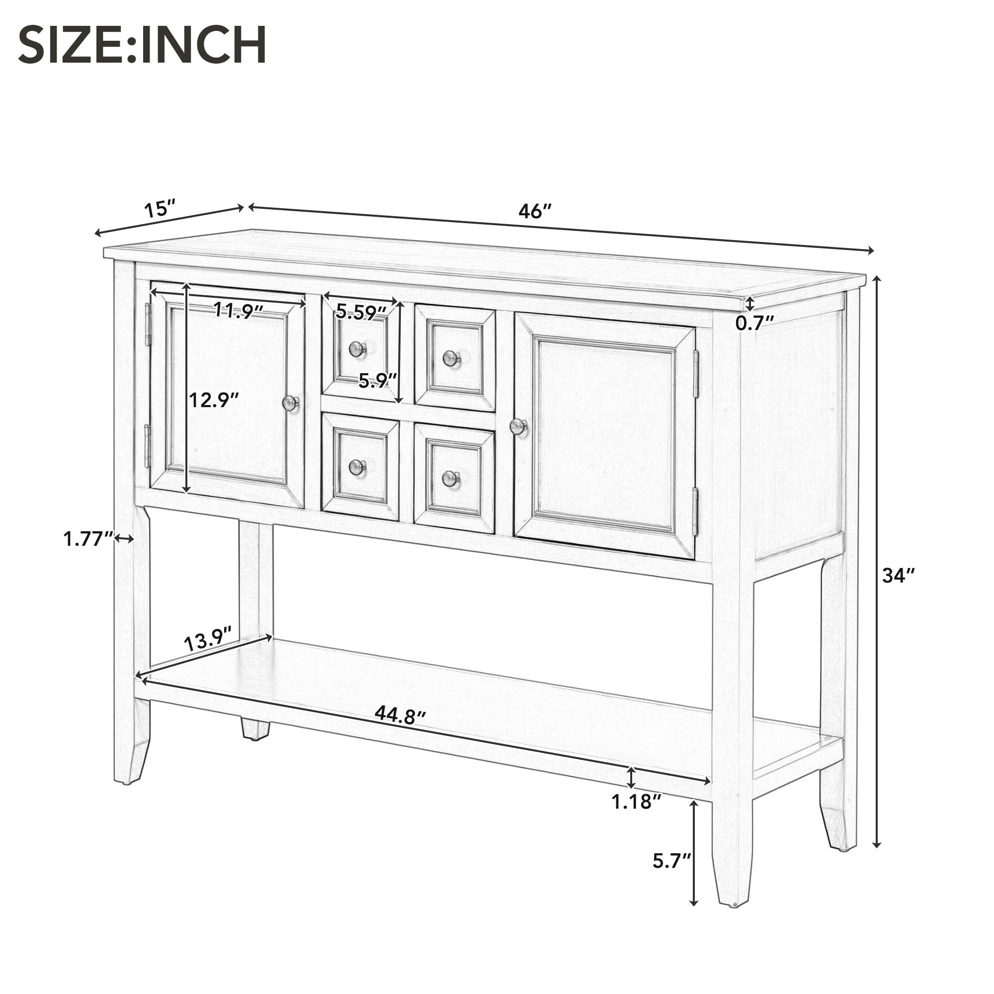 TREXM Cambridge Series  Ample Storage Vintage Console Table with Four Small Drawers and Bottom Shelf for Living Rooms, Entrances and Kitchens (Retro Blue, OLD SKU: WF190263AAC)