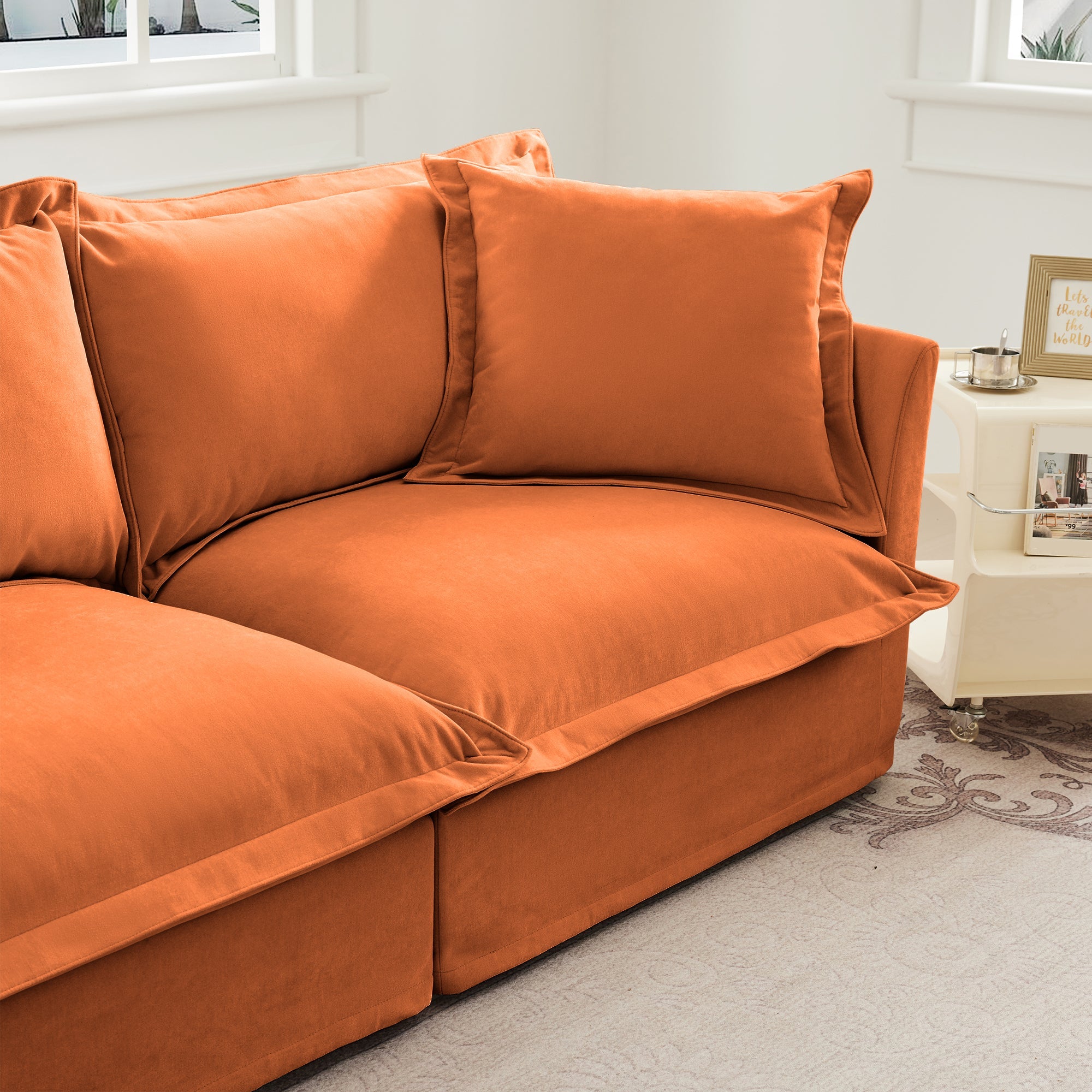 Slipcovered Long Sofa, 4 Seater Sofa with Removable Cover, Extra Deep Couch for Living Room, ,Chenille Fabric Cloud Like Comfy Sofa Couch, Orange Chenille Fabric
