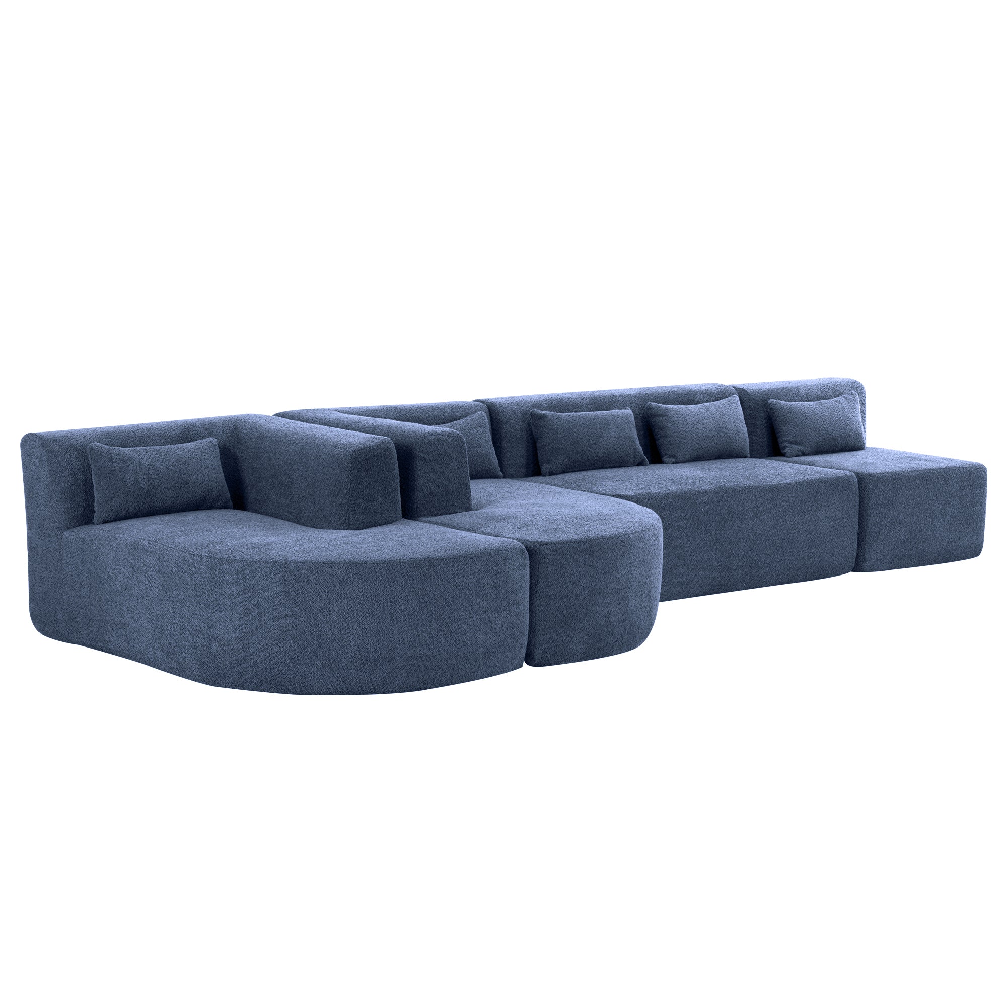 144' Upholstered Sofa Free-combined Sofa Couch with Two Chaise Lounge and Five Back Pillows for Living Room, Blue