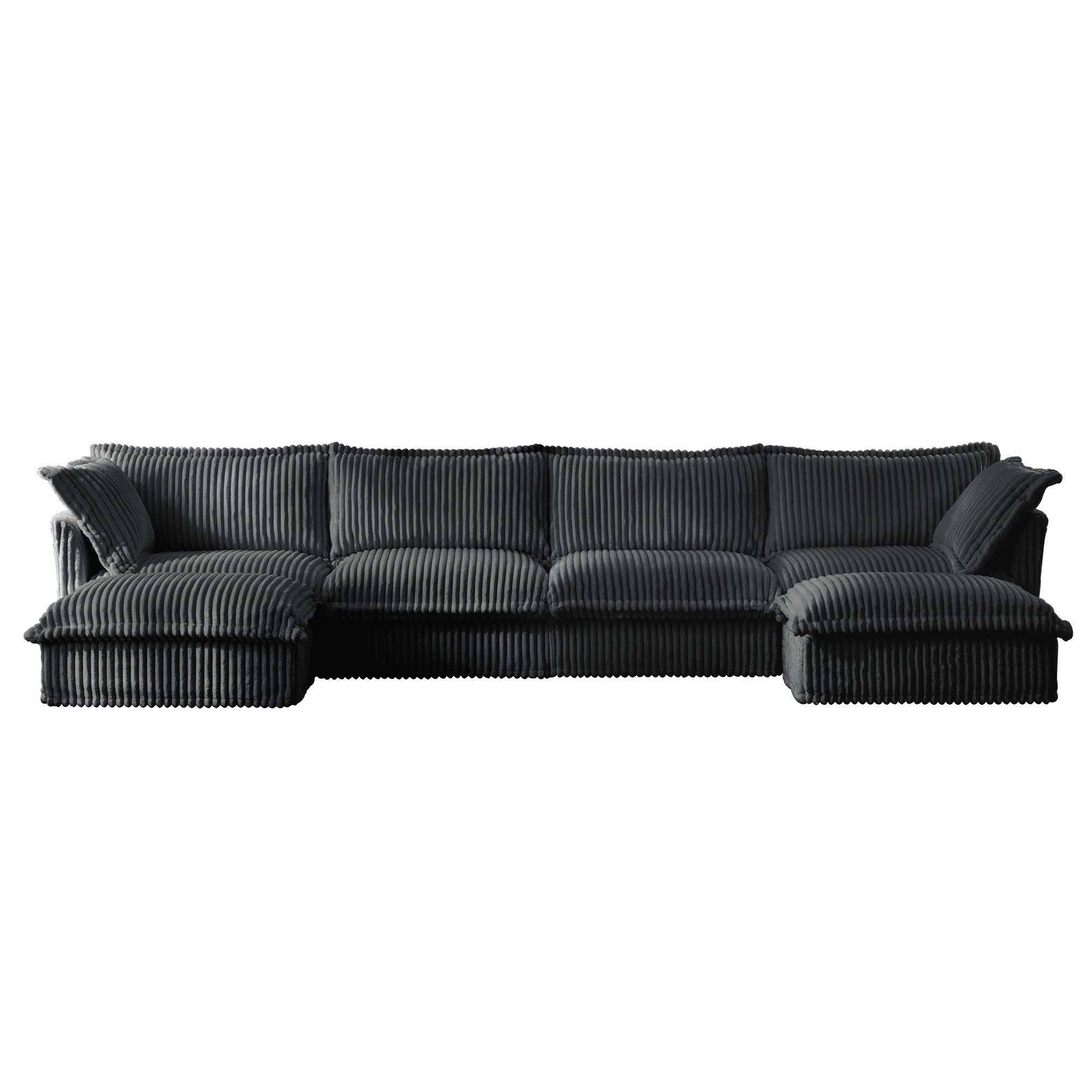 Slipcovered U Shape Sectional Wide and Deep Seat Sofa Couch, 4 Seater Sofa with French Edges Design Multiple Big Pillows, Soft Deep Seat Comfy Cloud Couch for Living Room, Apartment, Gray Corduroy