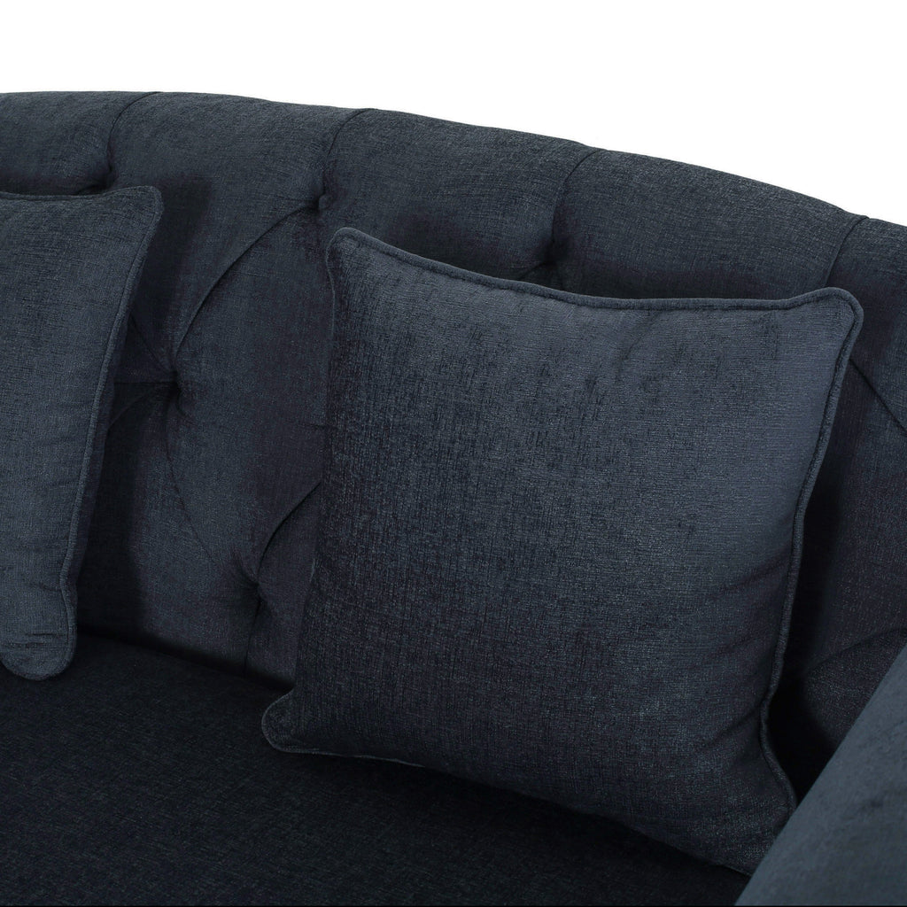 Upholstered Chaise Lounge with Scroll Arms, Turned Legs and 2 Pillows, Charcoal