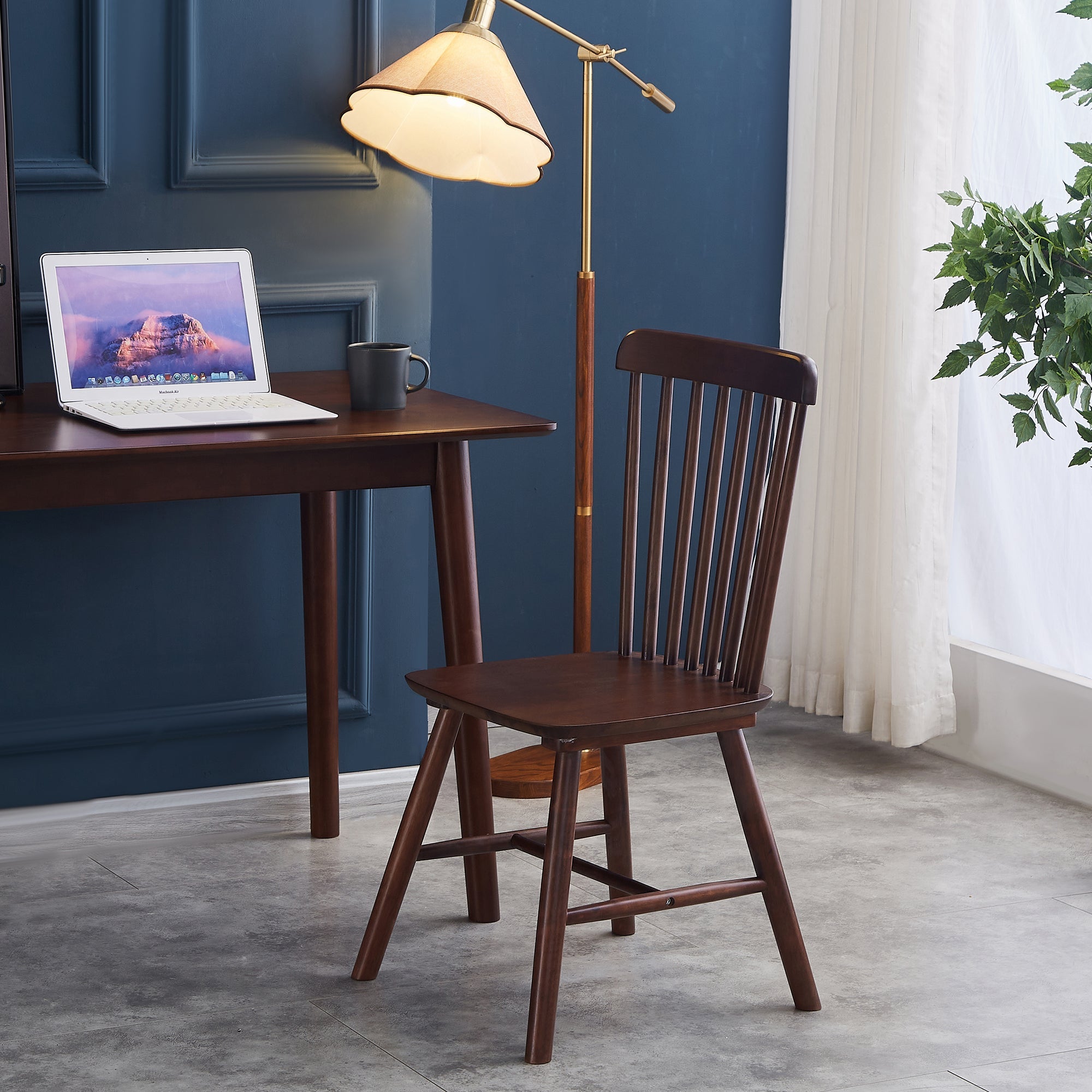 4 pieces of dining chair, Walnut, rubber wood material, dining chair, solid wood chair, solid wood dining table chair, living room chair, simple and natural