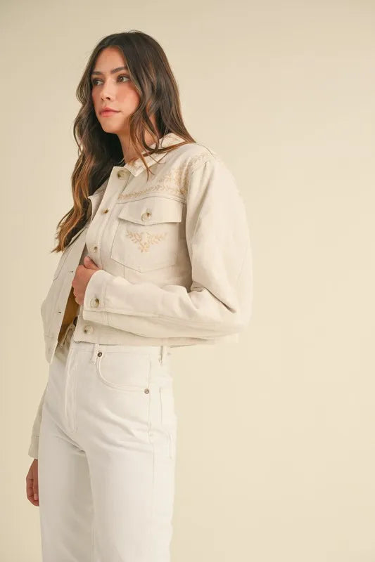 MABLE Embroidered Quilted Cropped Jacket