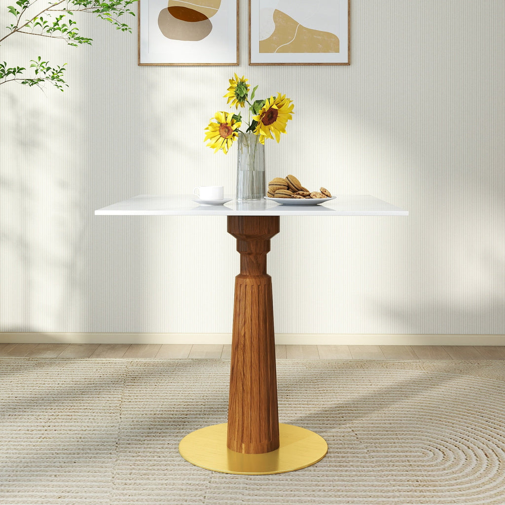 Modern Square Dining Table, 33.5' Sintered Stone Table with Wooden Leg & Gold Base, 2 - Person Kitchen Table for Small Space, 150lbs Weight Capacity(Only the Negotiation Table)