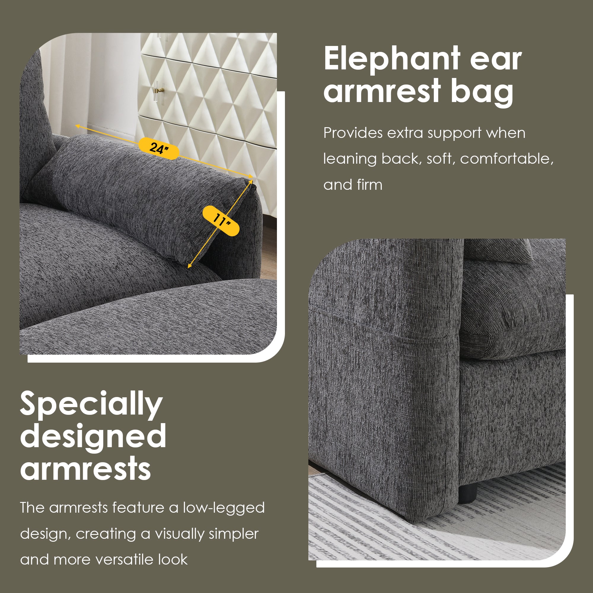 96.5'' Chenille Sectional Sofa with Storage Ottoman and Pockets,Adjustable Phone Holder,Wide Seat,4 Seat L Shaped Couch Set,Comfy Sofa with USB Charger for Living Room,Apartment,3 Colors