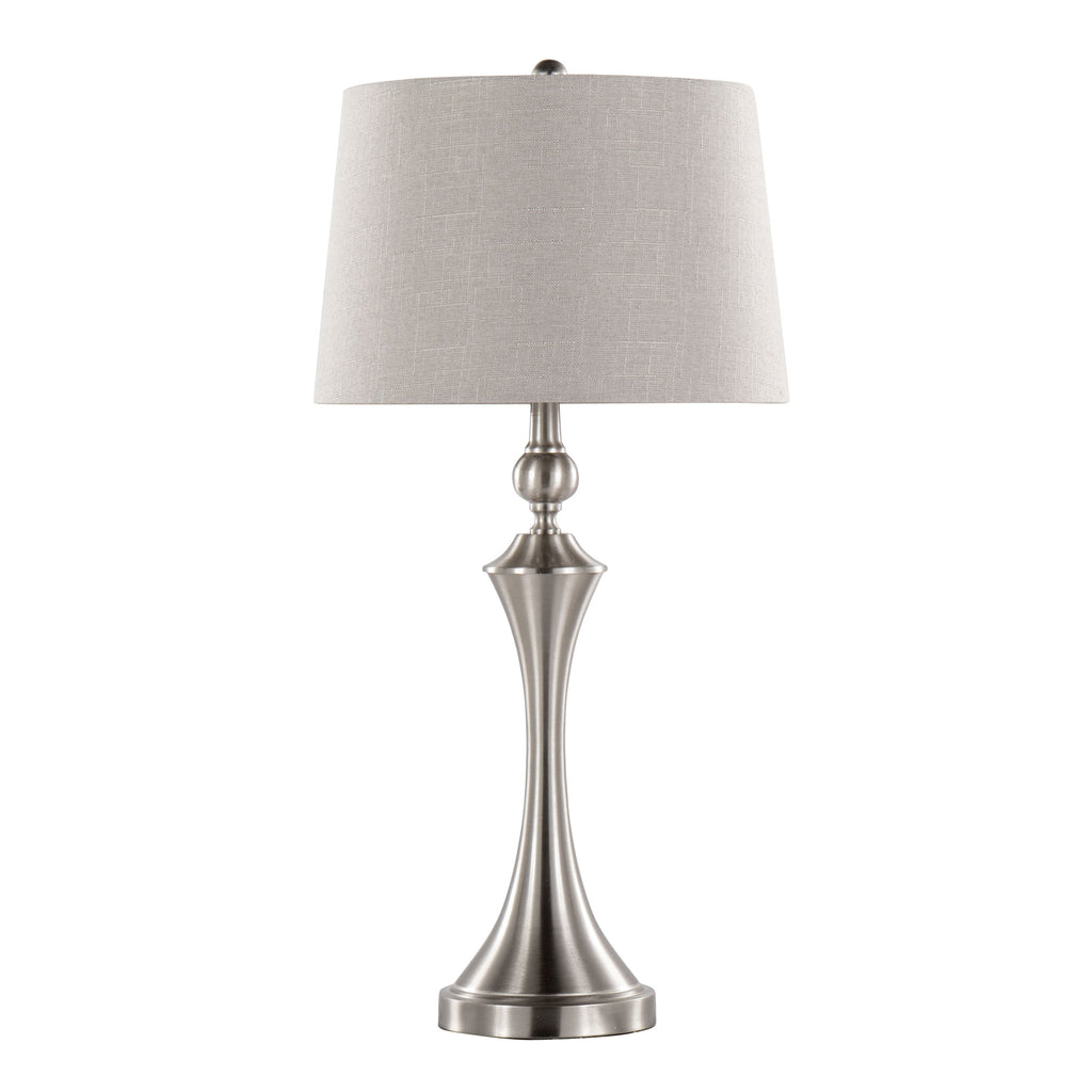 Flint 30' Contemporary Metal Table Lamp in Brushed Nickel with Taupe Textured Slub Linen Shade and Built-In USB Port from Grandview Gallery by LumiSource - Set of 2