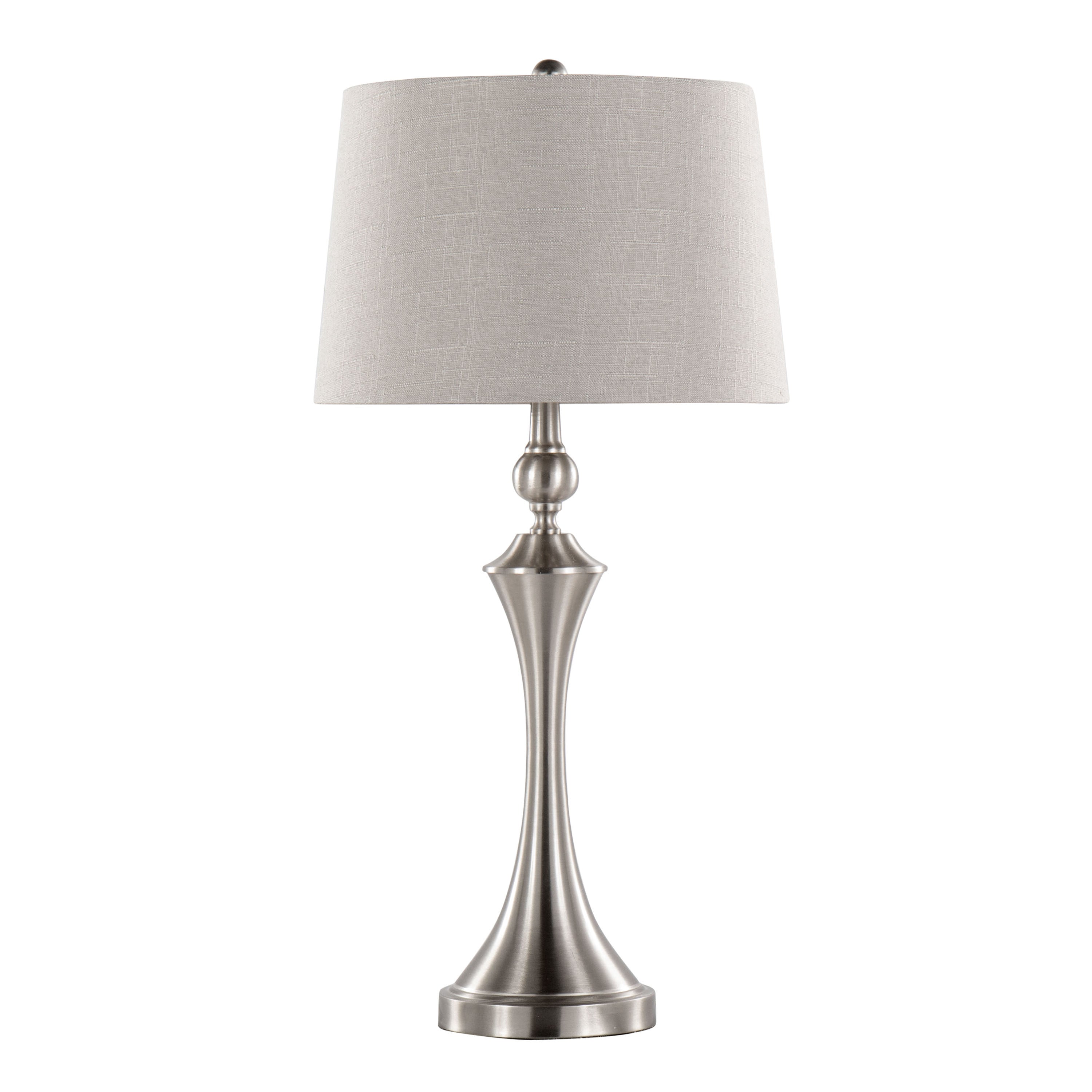 Flint 30' Contemporary Metal Table Lamp in Brushed Nickel with Taupe Textured Slub Linen Shade and Built-In USB Port from Grandview Gallery by LumiSource - Set of 2