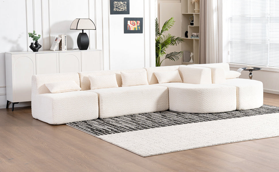 144' Upholstered Sofa Free-combined Sofa Couch with Two Chaise Lounge and Five Back Pillows for Living Room(Old SKU: N719S001600A), Beige