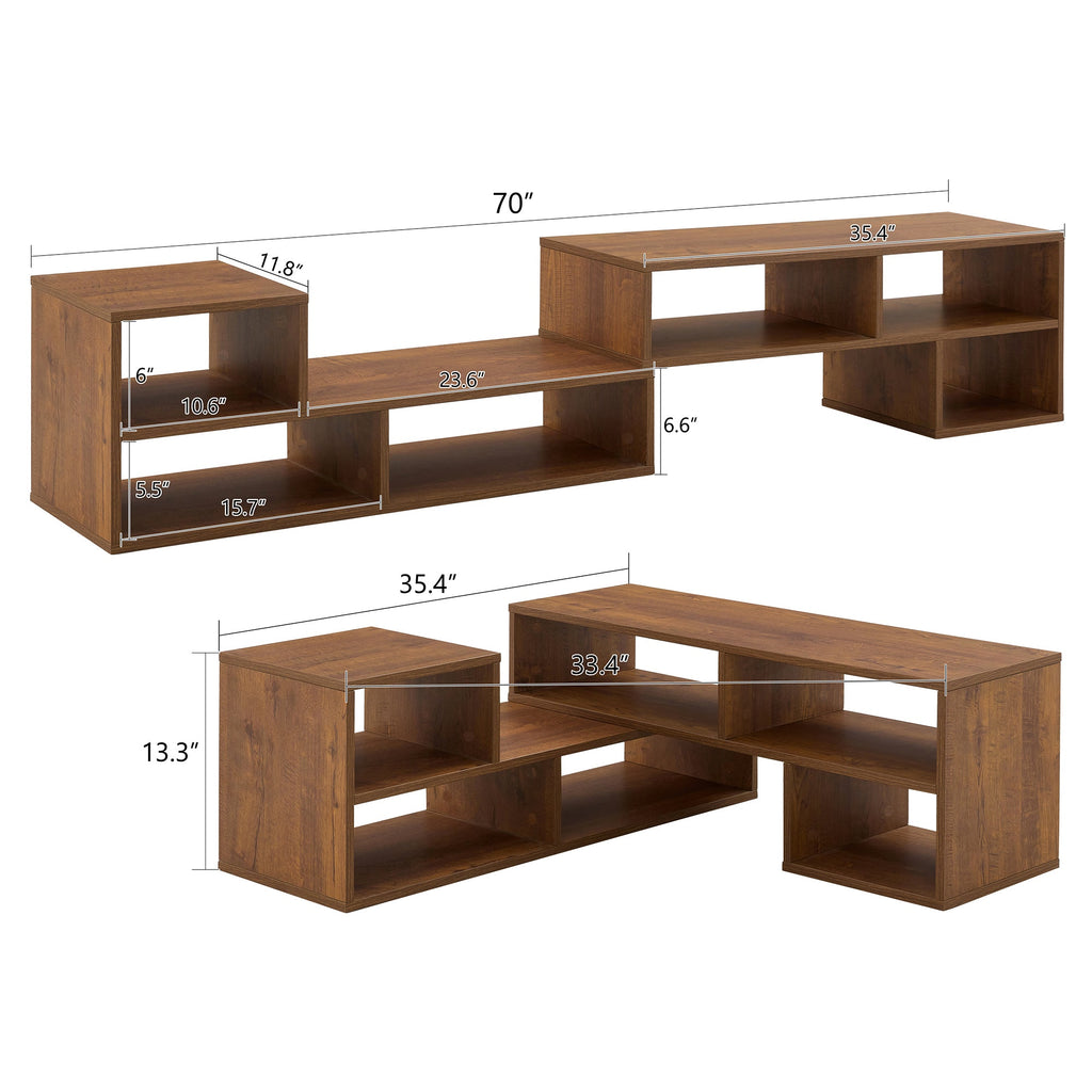 Modern 2-Piece Cube TV Stand with Open Storage, L-Shaped Design, Walnut MDF, 47.2' x 12' x 13.4'