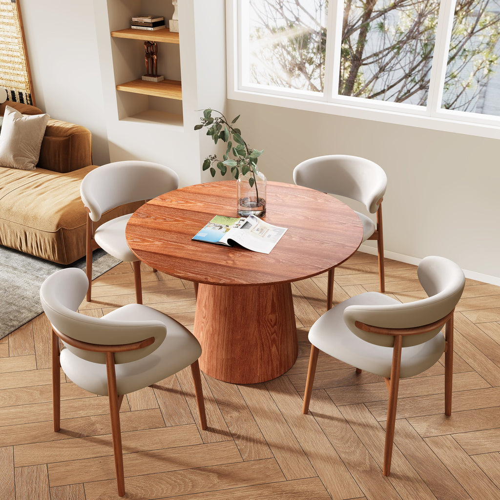 43' Round Walnut Color Solid Wood Small Dining Table with Solid Wood Tabletop For 2-4 People