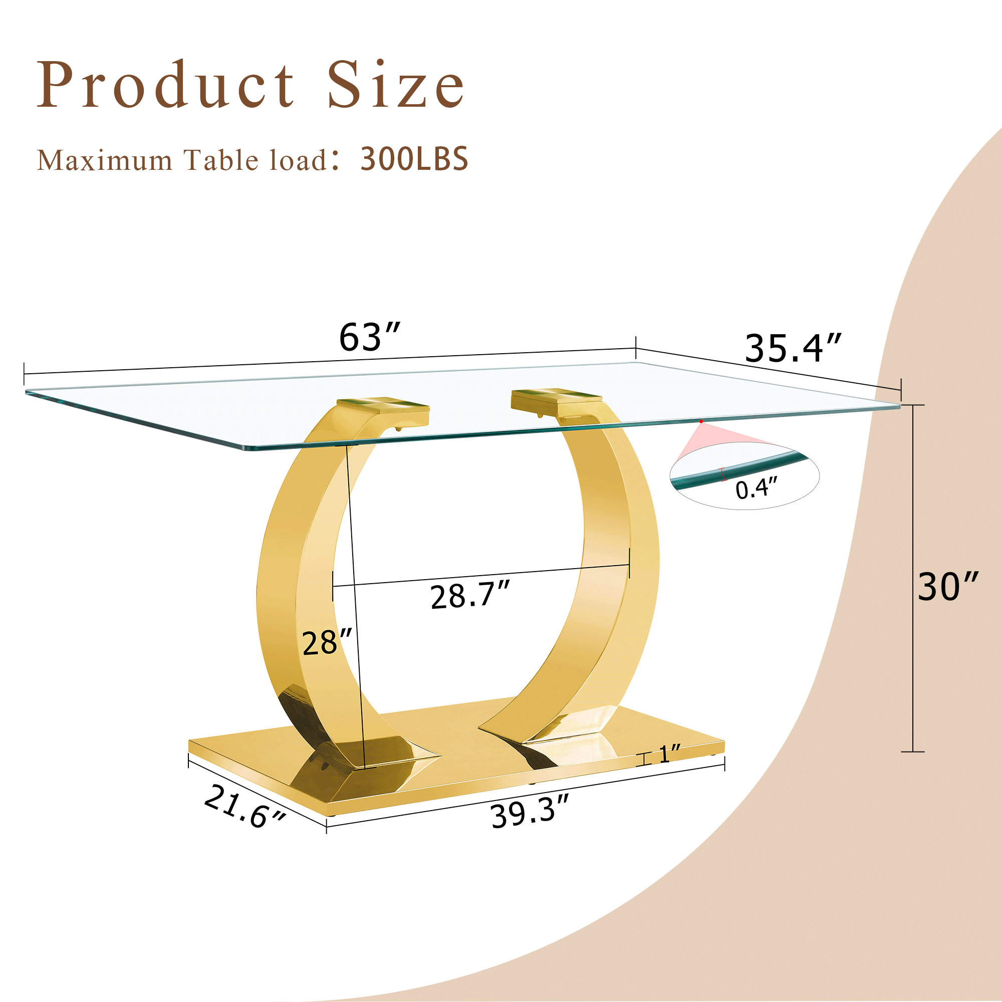 63 x 35.4 x 30-inch Transparent Glass Dining Table - A Perfect Blend of Durability and Elegance.Transparent Tempered Glass Tabletop,Golden stainless steel metal table legs.