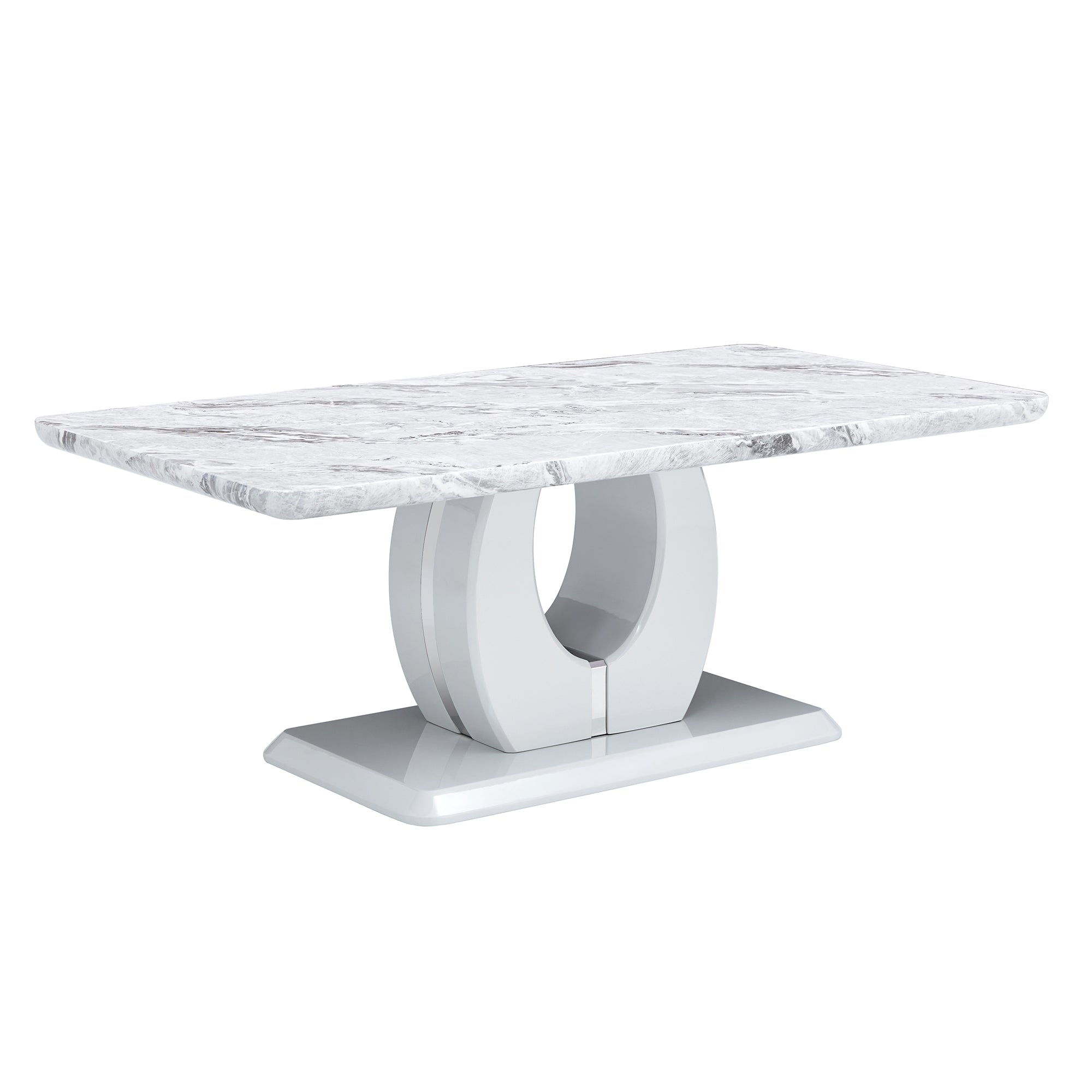 Modern luxury imitation marble light gray tea table,coffee table, paired with silver stainless steel decorative strips.  Computer desk. Game table. CT-1280