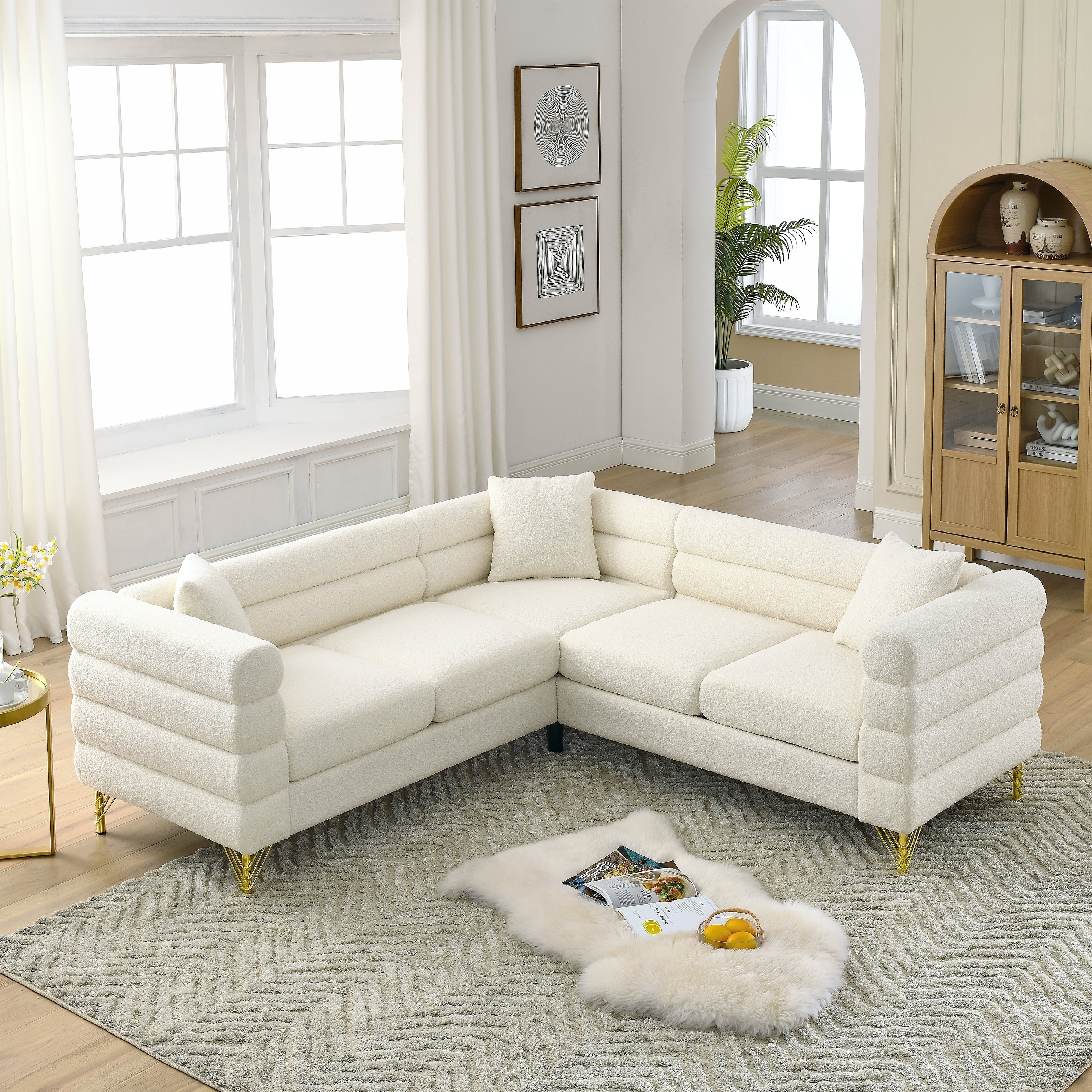 81.5-Inch Oversized Corner Sofa, L-Shaped Sectional Couch,   5-Seater Corner Sofas with 3 Cushions for Living Room, Bedroom, Apartment, Office