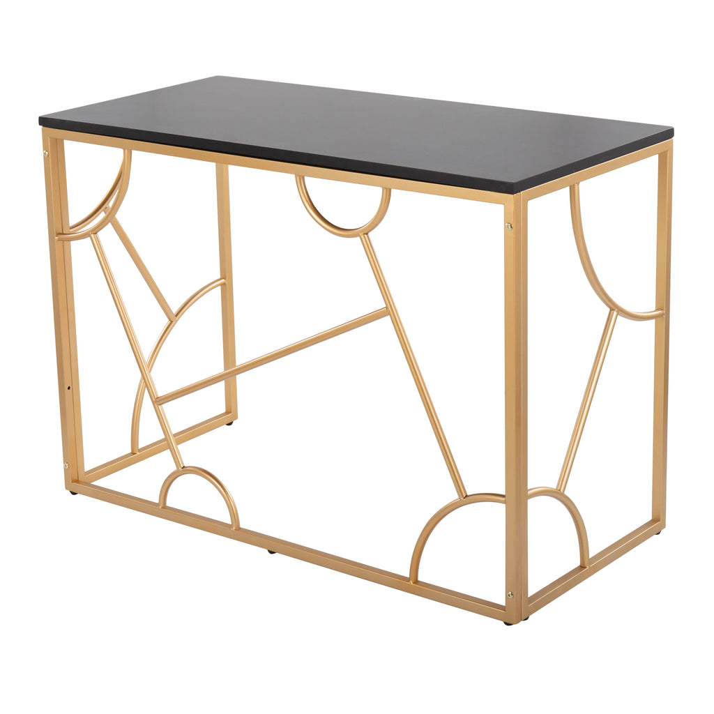 Constellation Contemporary Desk in Gold Metal and Black Wood by LumiSource