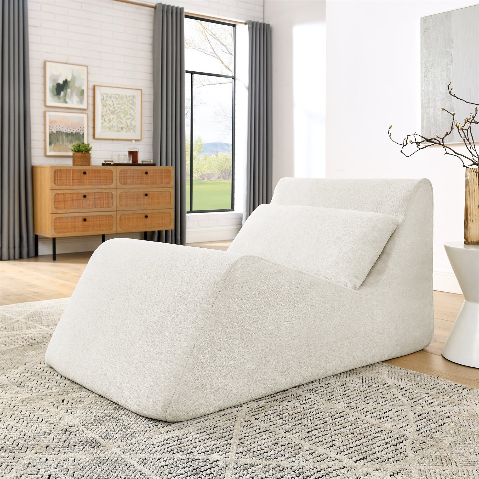Bean Bag Chair, Lazy Floor Sofa Couch for Adults and Kids, Fireside Chair with Ergonomic Design, Memory Foam Lounge Chair for Living Room Bedroom, Office, Beige