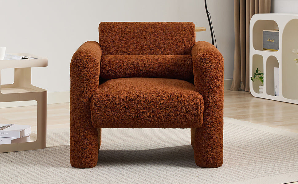 Modern Accent Chair Lambskin Sherpa Fabric Upholstered Comfy Reading Arm Chair Soft Padded Armchair with Back and Pillow for Living Room Bedroom Reception Waiting Room Office,Burnt Orange