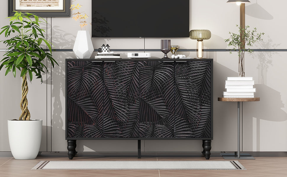 U-Can 47.2'' Modern TV Stand, Entertainment Center Media Console with 2 Spacious Storage Space, Solid Wood Legs and Anti-tip Device For Living room, Up to 43''