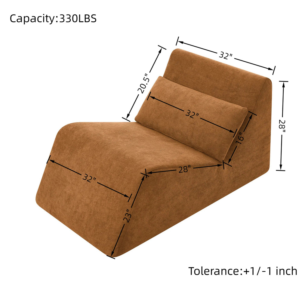 Bean Bag Chair, Lazy Floor Sofa Couch for Adults and Kids, Fireside Chair with Ergonomic Design, Memory Foam Lounge Chair for Living Room Bedroom, Office, Orange