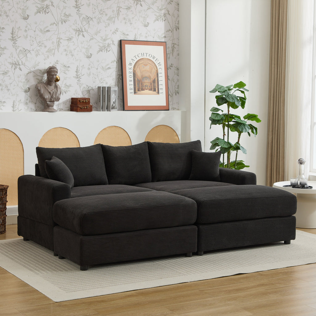 Modern Sectional Couch , 2 Pieces Corduroy Couch Cushion Covers , Soft Stretch Sofa Slipcovers with 2pcs Pillows