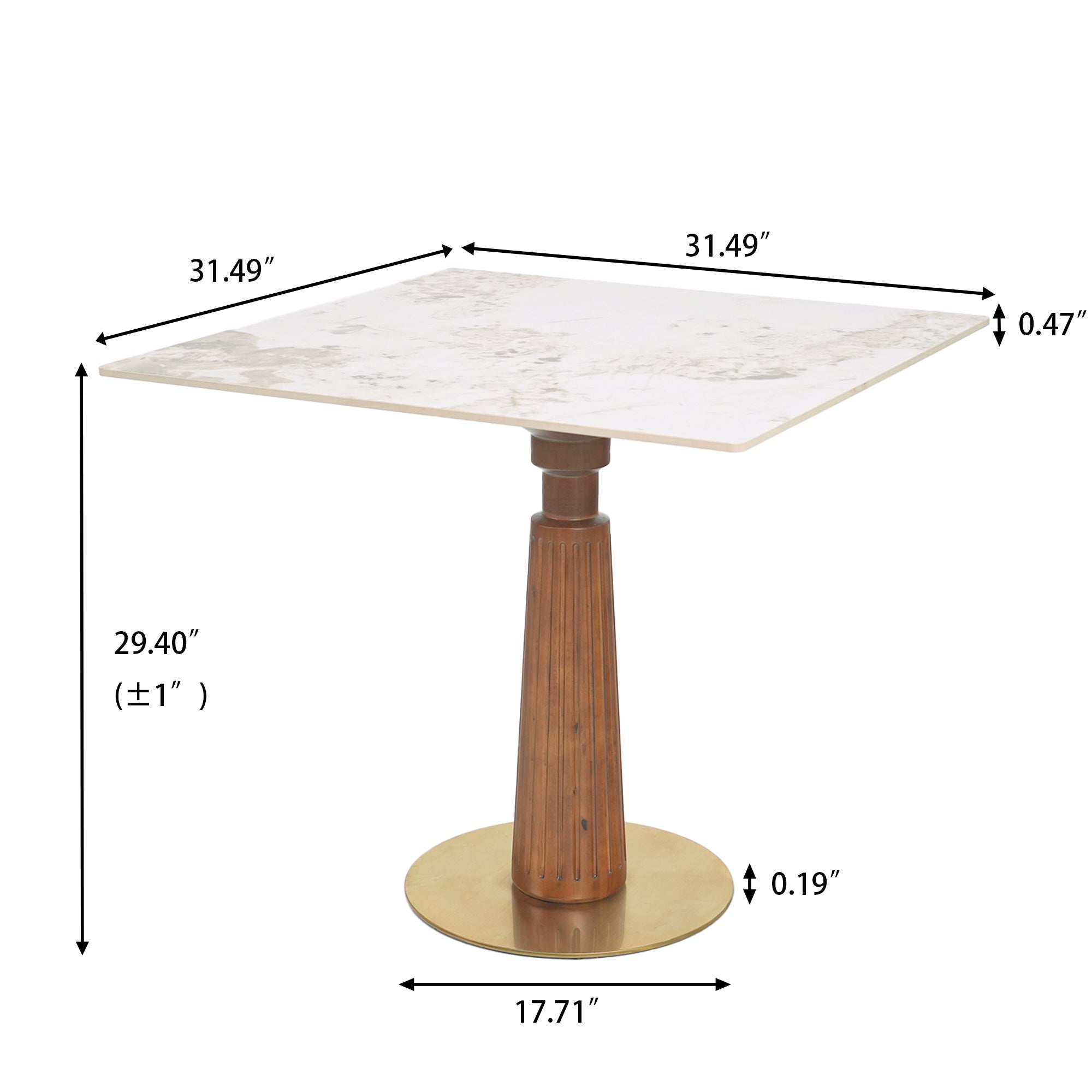 Modern Square Dining Table, 33.5' Sintered Stone Table with Wooden Leg & Gold Base, 2 - Person Kitchen Table for Small Space, 150lbs Weight Capacity(Only the Negotiation Table)