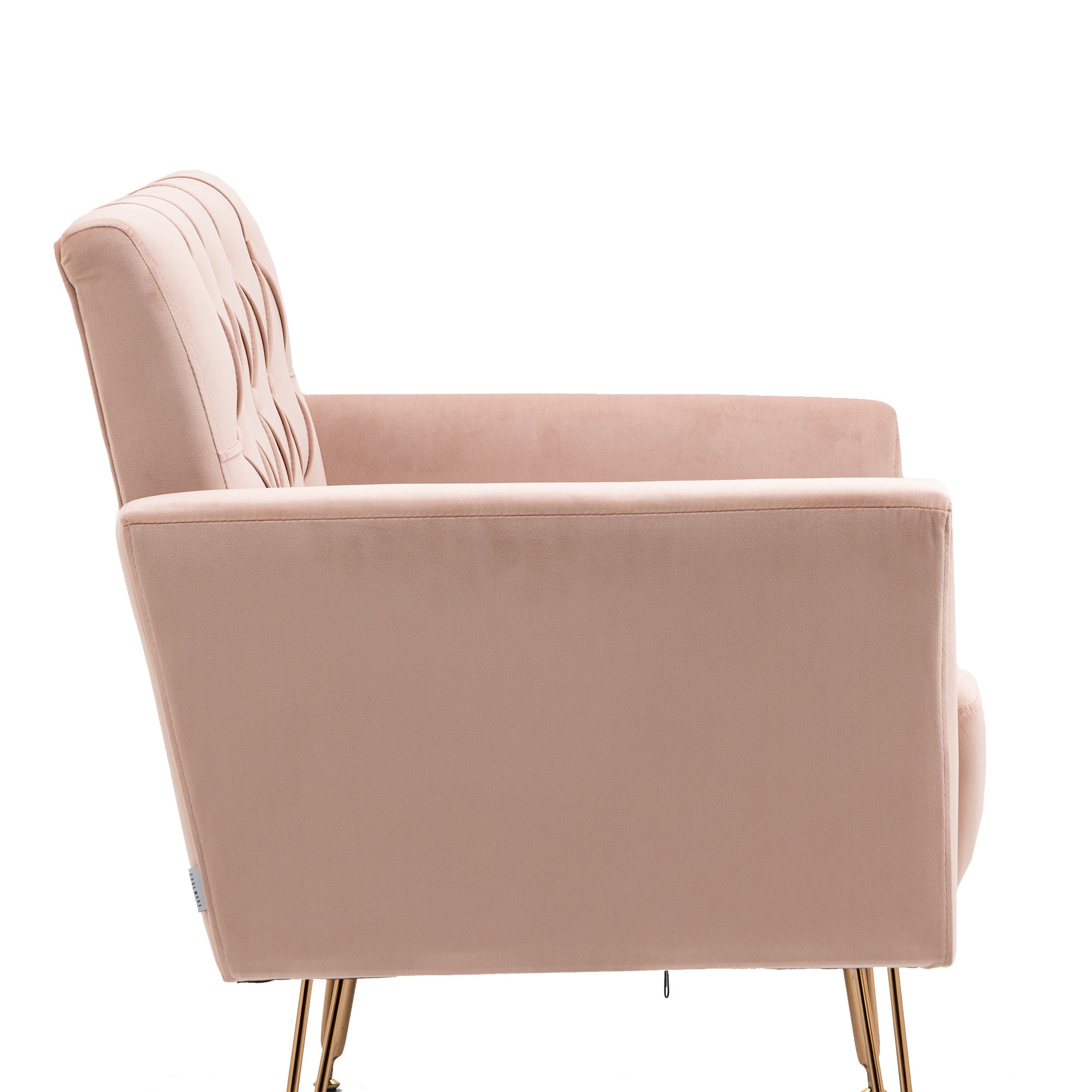 COOLMORE Velvet Armchair Single Sofa Modern Tufted Upholstered Side Reading Chairs with Arm and Gold Metal Leg for Living Room Bedroom (Pink)