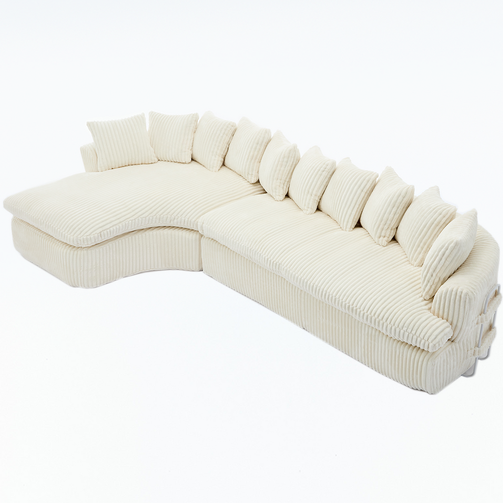 127''  Large Sectional Sofa ,Elegant Curved Design ,High-Resilience Foam ,Ten Back Cushions,L-Shape Left Sofa,No Assembly  Required , (Beige-Soft Corduroy Fabric)