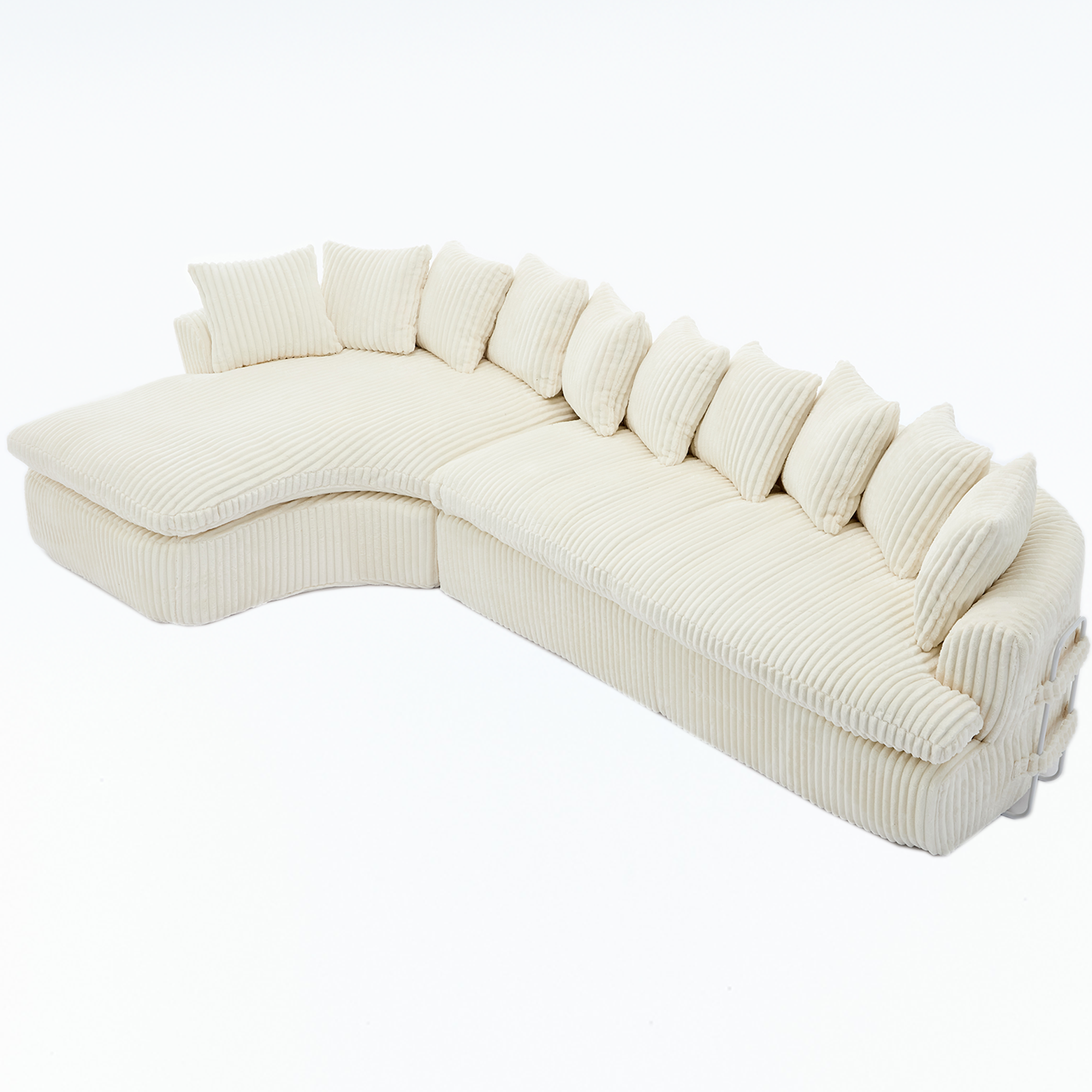 127''  Large Sectional Sofa ,Elegant Curved Design ,High-Resilience Foam ,Ten Back Cushions,L-Shape Left Sofa,No Assembly  Required , (Beige-Soft Corduroy Fabric)