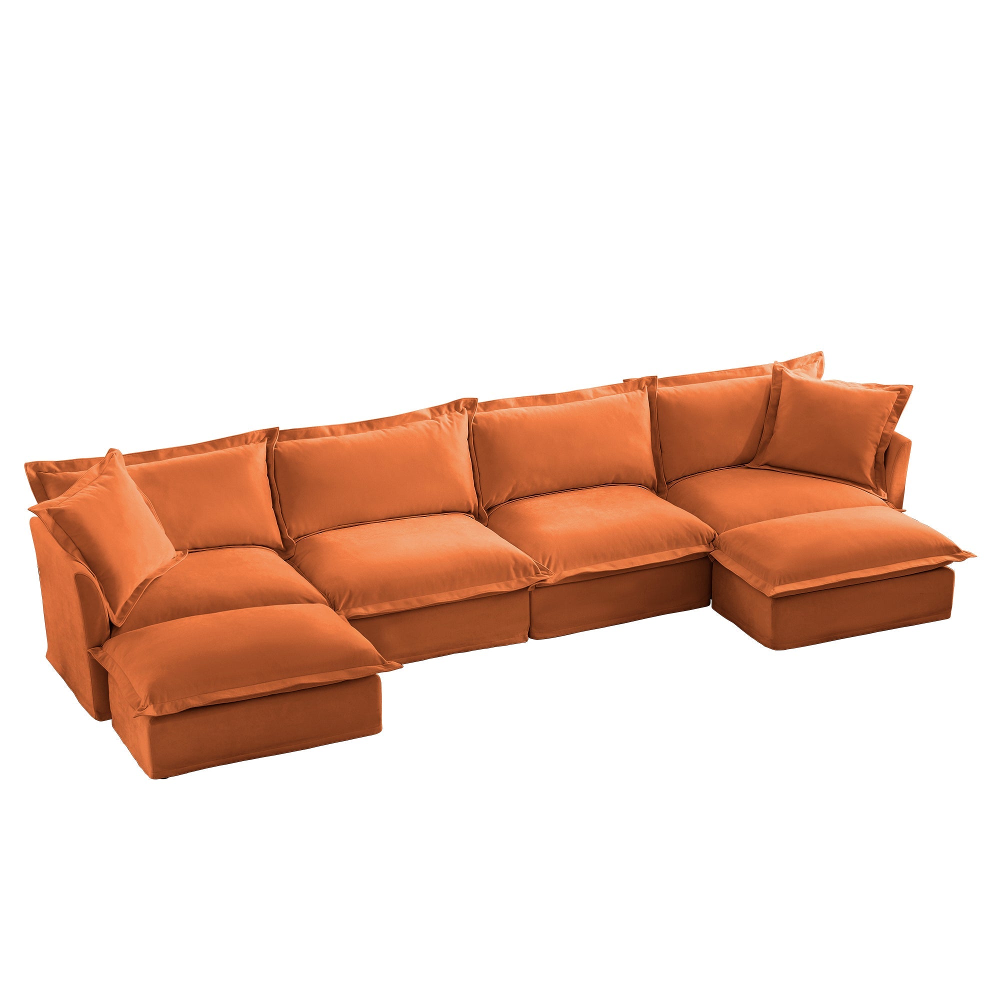 Slipcovered U Shape Sectional Wide and Deep Seat Sofa Couch, 4 Seater Sofa with French Edges Design Multiple Big Pillows, Soft Deep Seat Comfy Cloud Couch for Living Room, Apartment, Chenille Fabric