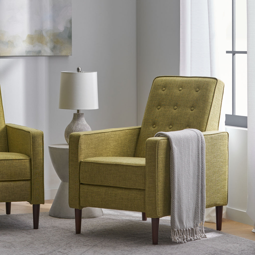 Macedonia Mid-Century Modern Button Tufted Fabric Recliner