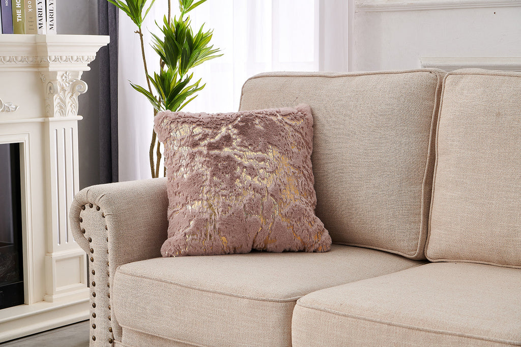 Luxury Chinchilla Faux Fur Gilded Dust Pink Pillow (22 In. x 22 In.)