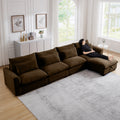 Large L Shape Sectional Corduroy Sofa,Deep Seat Couch with Storage Footstool and 4 Waist Pillows, Brown