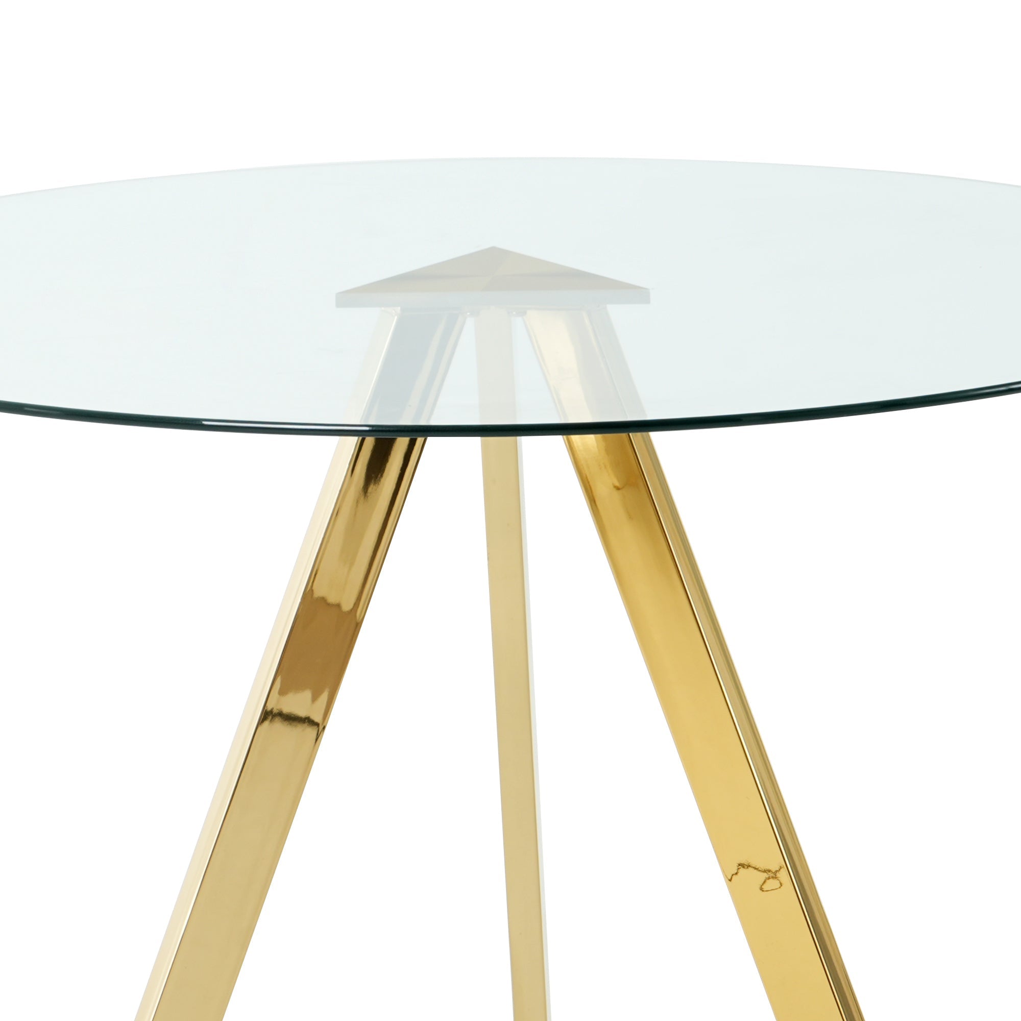 Modern minimalist 39.2 ' round glass dining table with clear glass countertops and gold-plated metal legs for kitchen, dining and living room (set of 1)