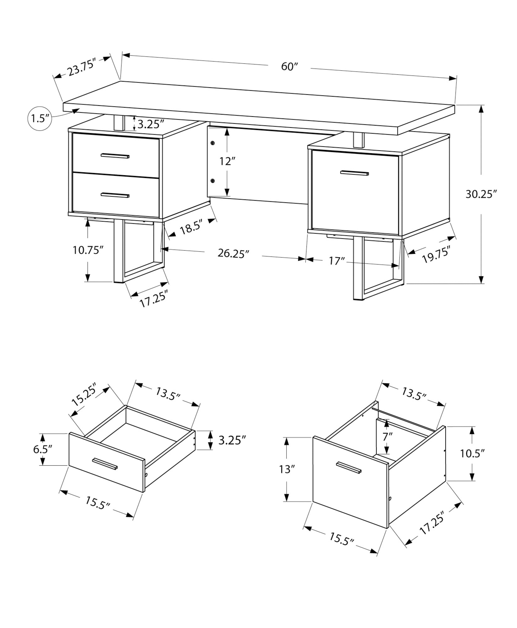 Computer Desk, Home Office, Laptop, Left, Right Set-up, Storage Drawers, 60'l, Work, Black And Grey Concrete Laminate, Black Metal, Contemporary, Modern