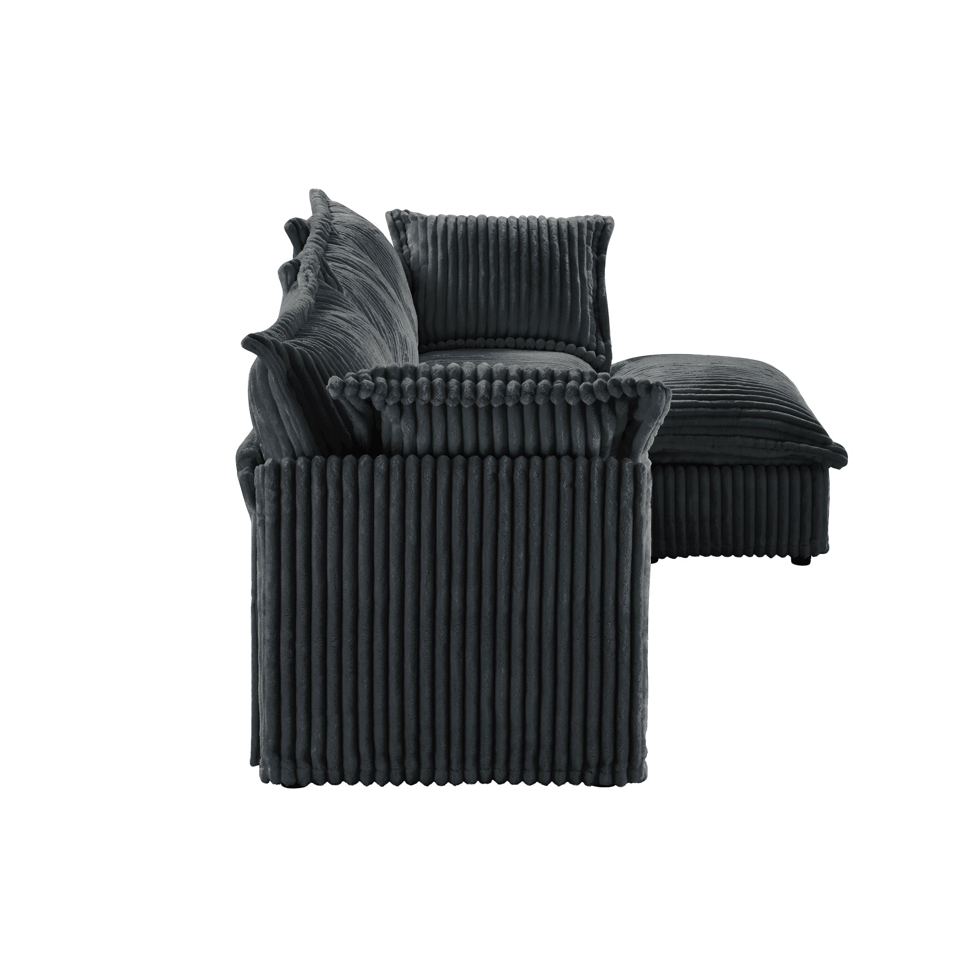 Slipcovered Sectional 2 Seater Sofa Couch with Convertible Ottoman, Wide and Deep Seat L Shaped Sofa with Detachable Cover and Soft Multiple Big Pillows,Gray Corduroy Fabric