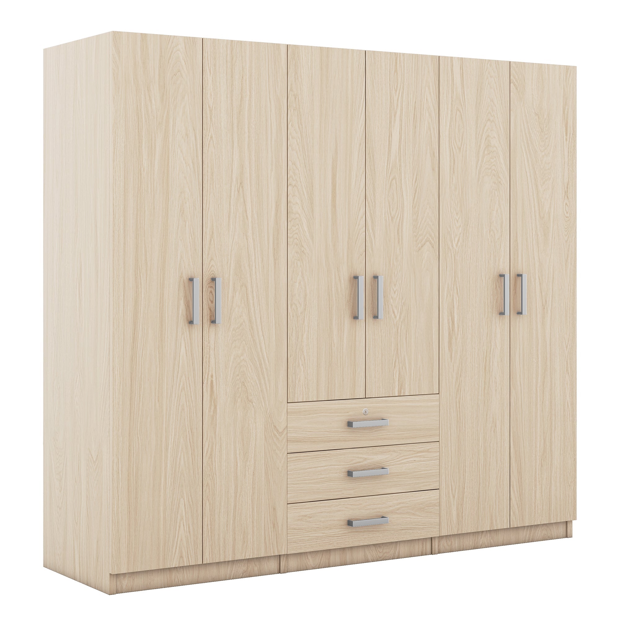 6-Doors Wooden Wardrobe Storage for Bedroom, with Big Drawers, Gray