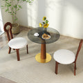 Modern Round Dining Table, 33.5' Tempered Glass Table with Wooden Leg & Gold Base, 2 - Person Kitchen Table for Small Space, 150lbs Weight Capacity(Only the Negotiation Table)