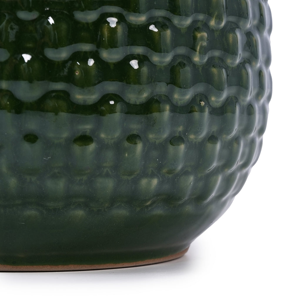 3 Pieces Ceramic Flowerpot, Modern Planter for Patio, Garden or Windowsills - Dark Green