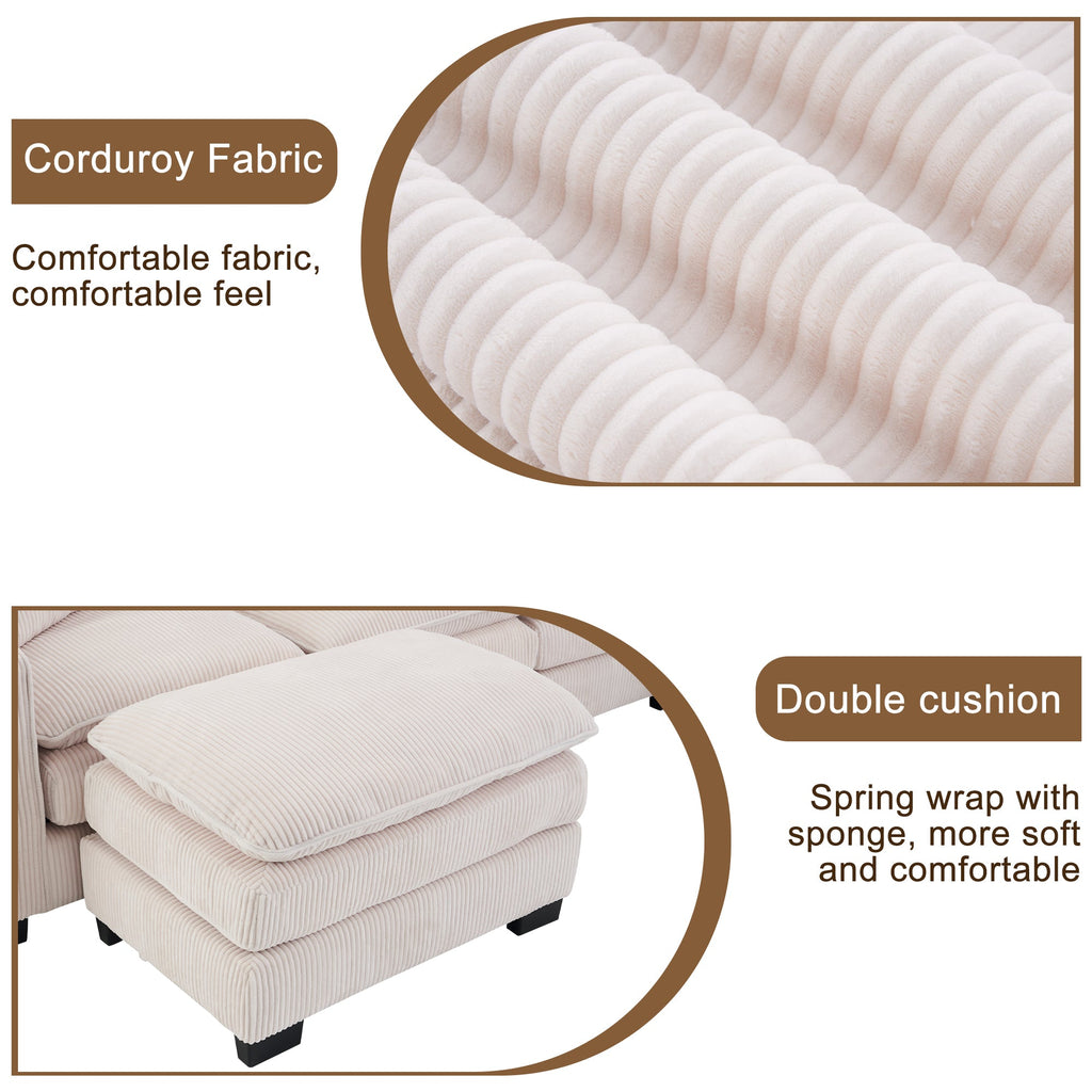 Modern U Shaped 6-seat Sectional Sofa Couch with one Ottoman and three toss pillows ,Modular Sofa for Living Room,Corduroy sofa