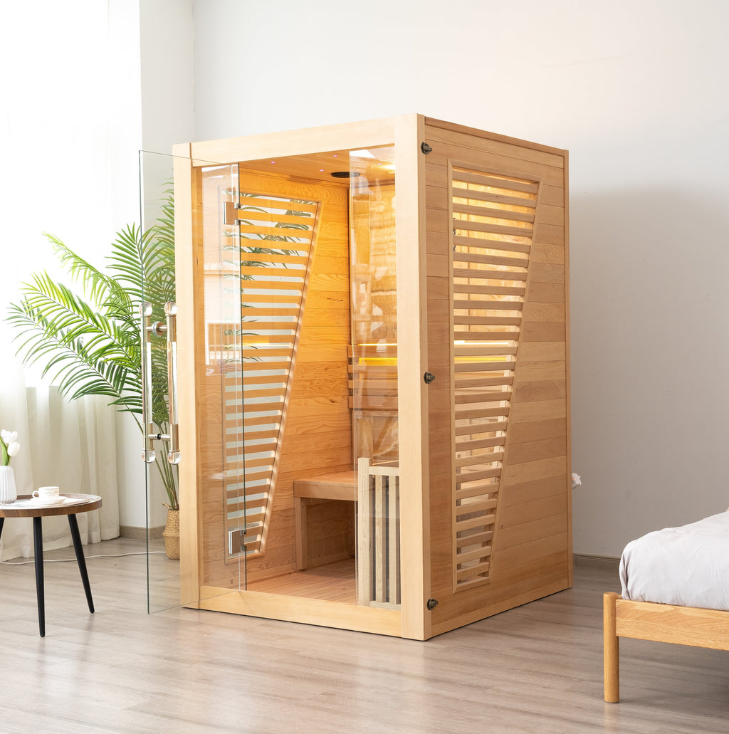 SAUNA EVOLUTION®  Commercial Red Cedar Hemlock Indoor Steam Sauna Room Glass 01
