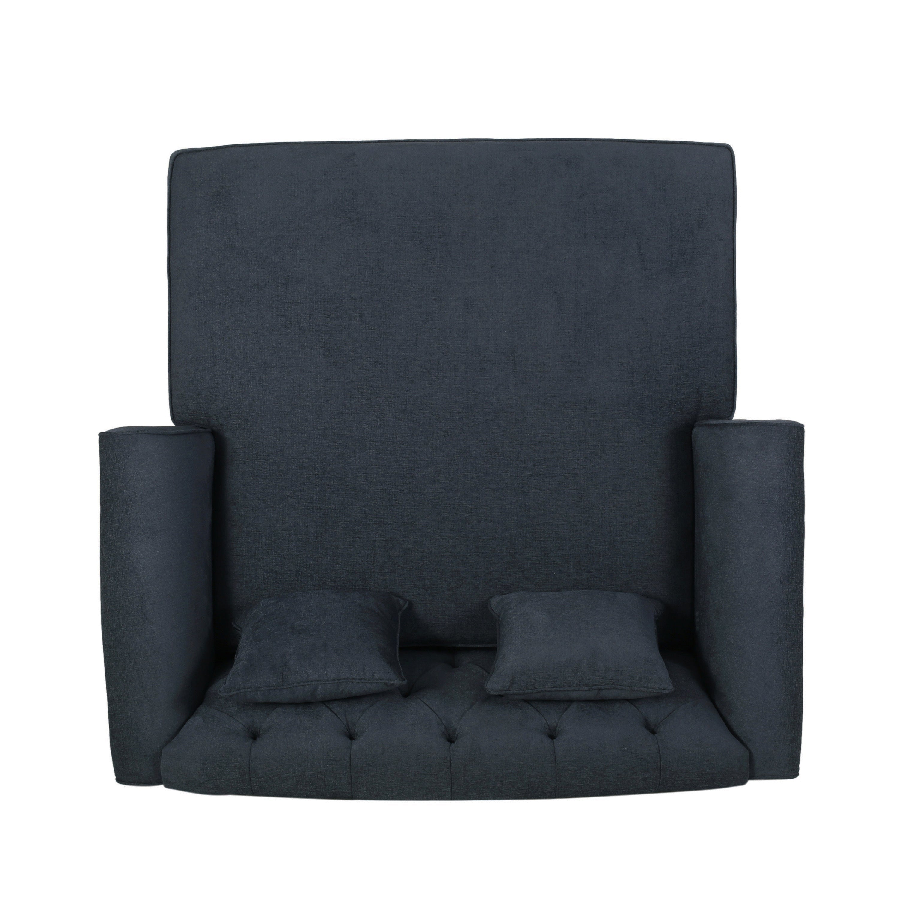 Upholstered Chaise Lounge with Scroll Arms, Turned Legs and 2 Pillows, Charcoal