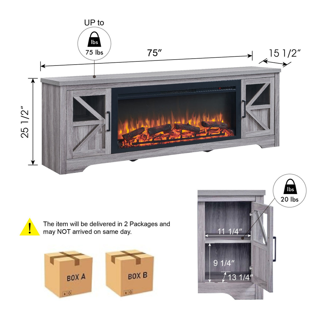 75' Fireplace TV Stand for TVs up to 80',with 44' Electric Fireplace