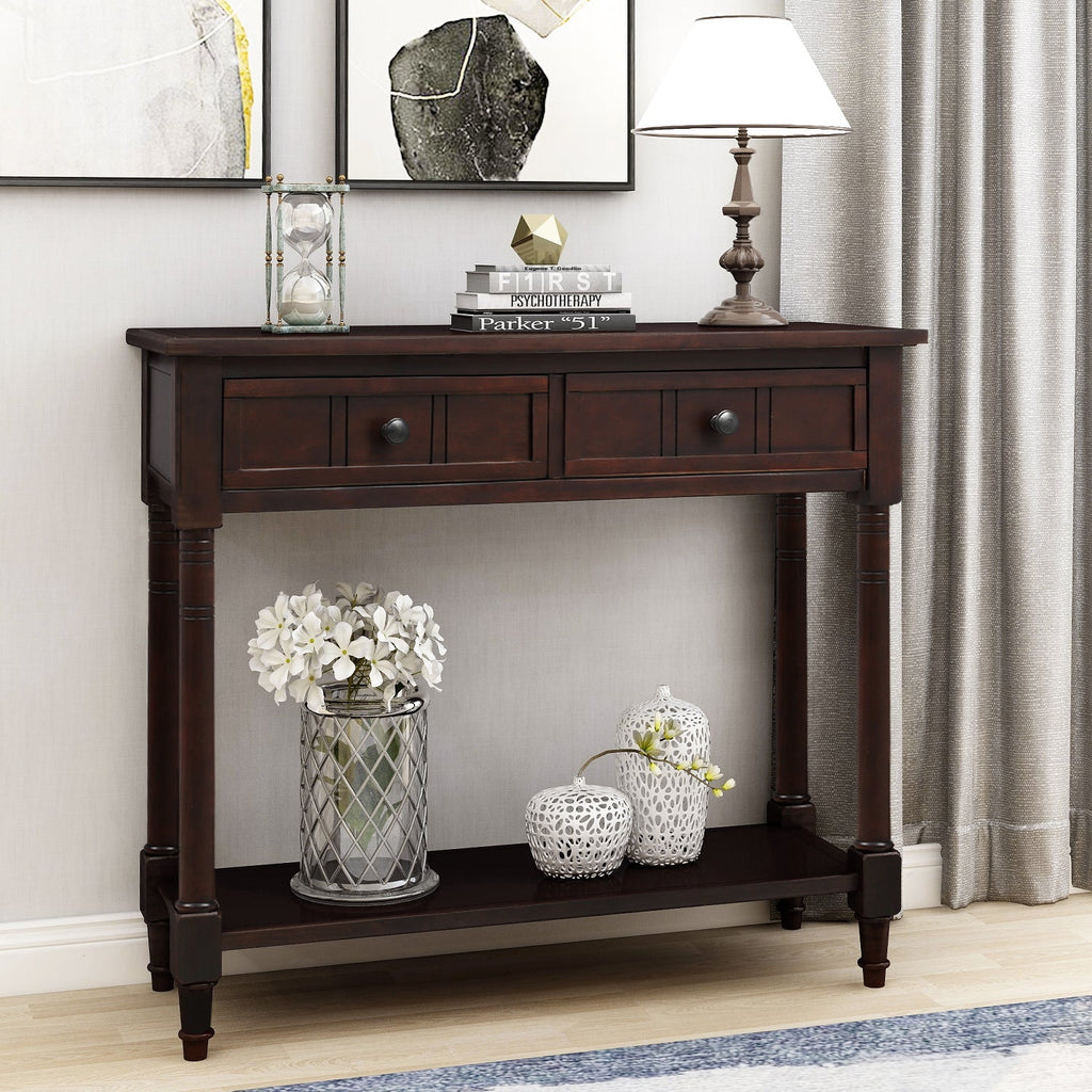 TREXM Daisy Series Console Table Traditional Design with Two Drawers and Bottom Shelf (Espresso)